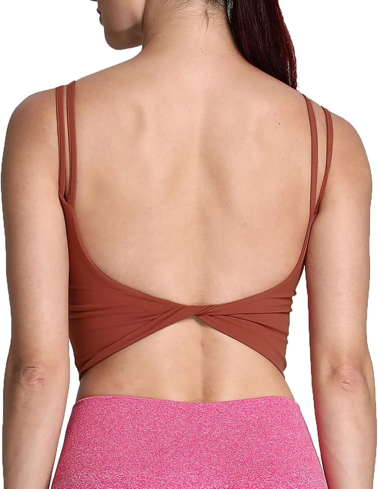 Aoxjox Women's Workout Sports Bras Fitness Padded Backless Yoga Crop Tank Top Twist Back Cami | Amazon (US)
