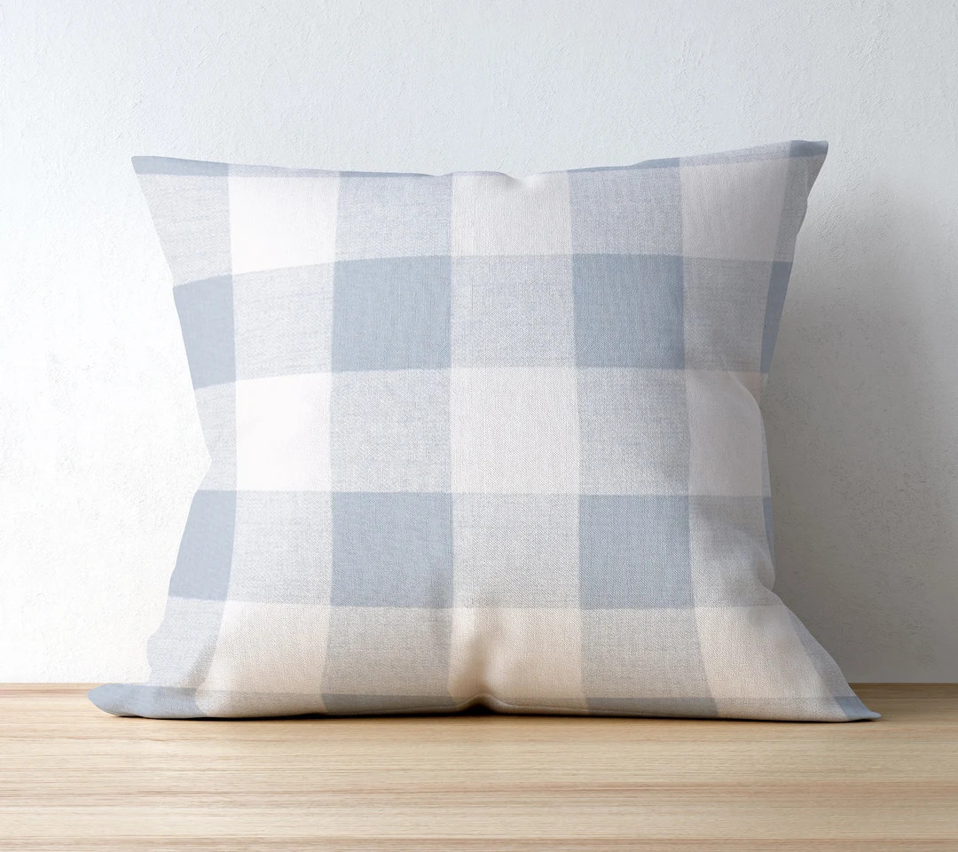 Light Blue Buffalo Plaid Living Room Pillow Cover for Sofa, Farmhouse Check Decor for Kid's Bedro... | Etsy (US)