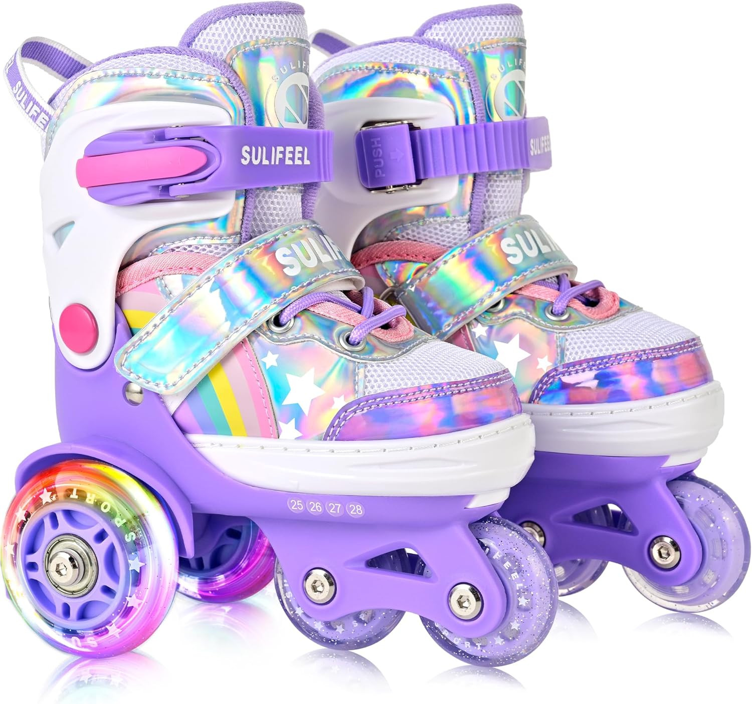SULIFEEL Rainbow Unicorn 4 Size Adjustable Light up Roller Skates for Girls Boys for Kids | Amazon (US)