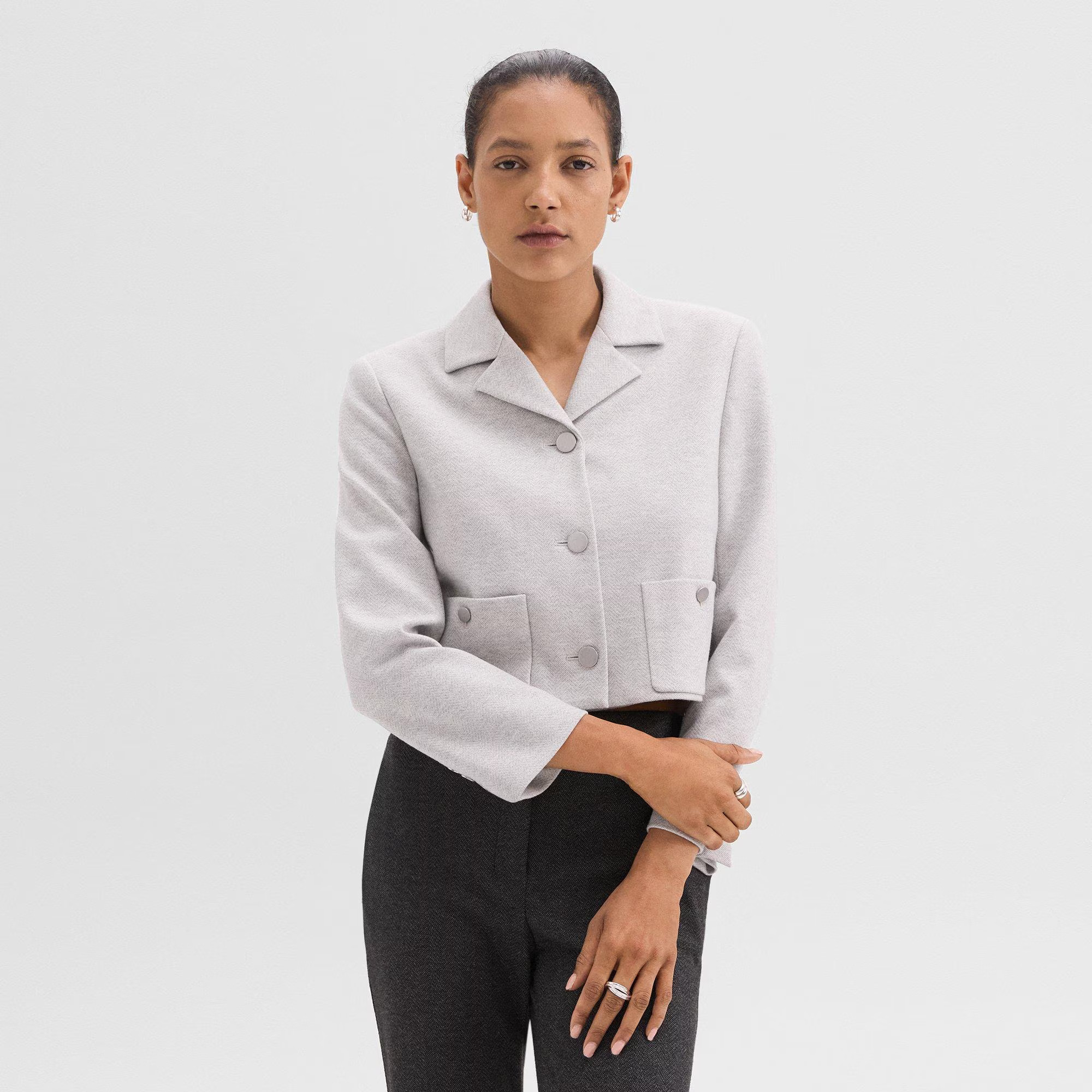 Boxy Patch Pocket Blazer in Herringbone Knit | Theory