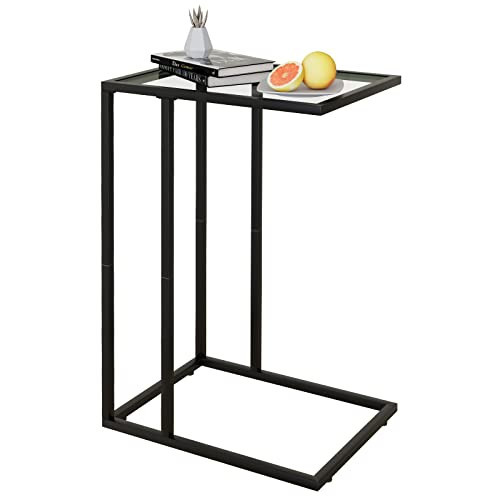 C Table Glass End Table, Couch Side Table, Tempered Glass Snack Side Table with Metal Frame, TV Tray Table for Small Space, Sofa Couch Side Tableand Bed Side Table(Black) | Amazon (US)