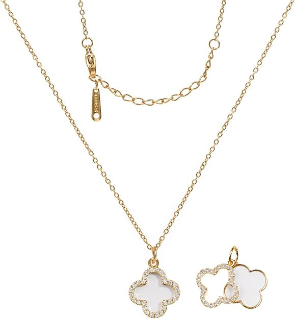 Clover Necklace For Women 14K Real Gold Silver Plated Four Leaf Clover Pendent Necklace Dainty Tr... | Amazon (US)