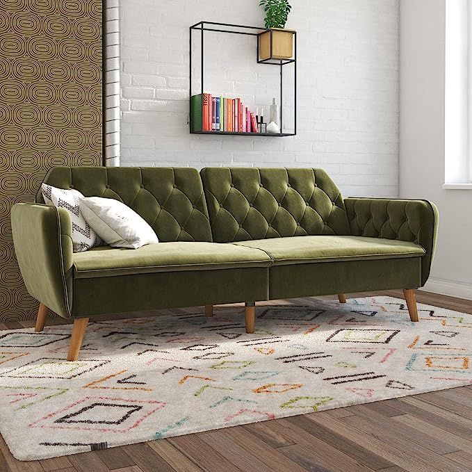 Novogratz Tallulah Memory Foam Futon, Convertible Couch, Green Velvet | Amazon (US)