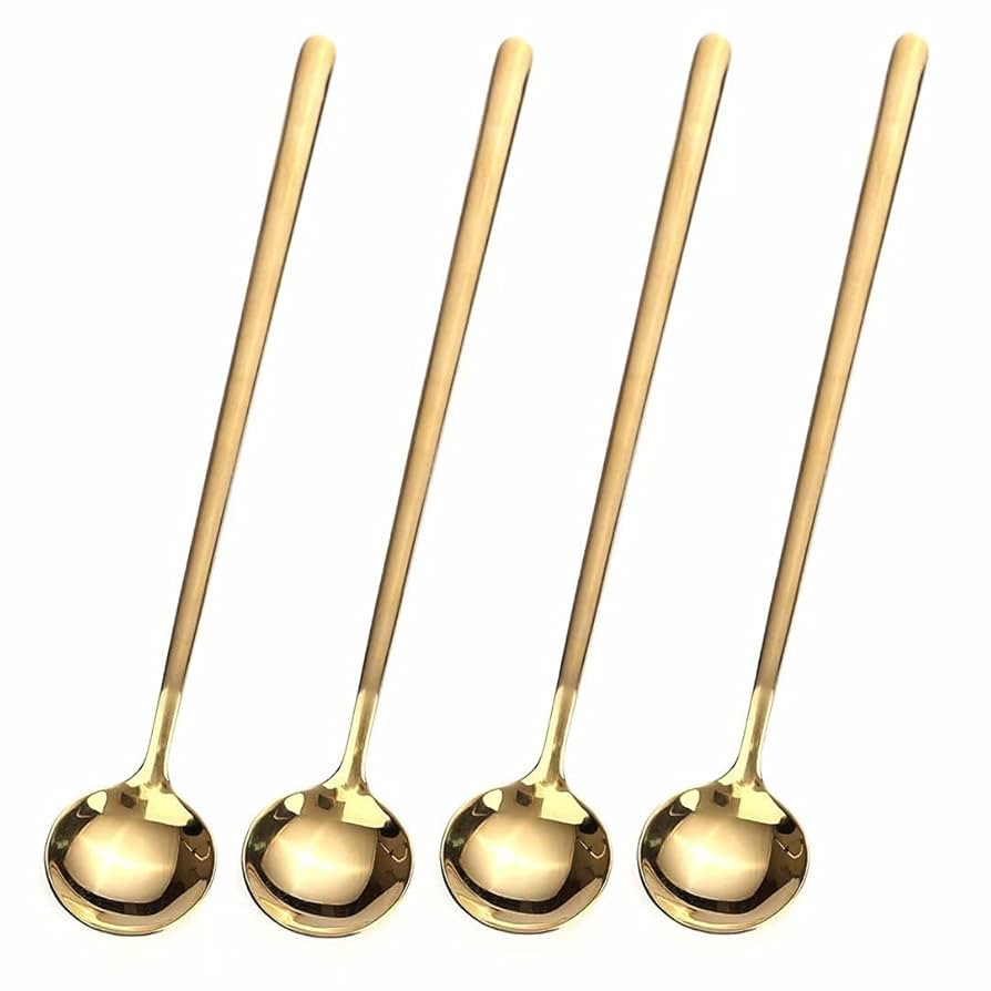 4 PCS 6.7 Inches Coffee/ Tea Spoons Long Handle, Gold, Ice Tea, Espresso Stainless Steel Long Spo... | Amazon (US)