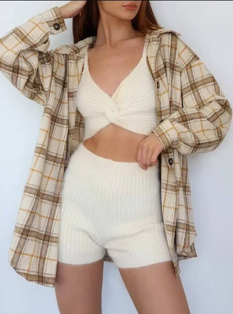 ZAFUL Womens Flannel Shacket Jacket Casual Plaid Wool Blend Button Down Long Sleeve Shirt 2023 Fa... | Amazon (US)