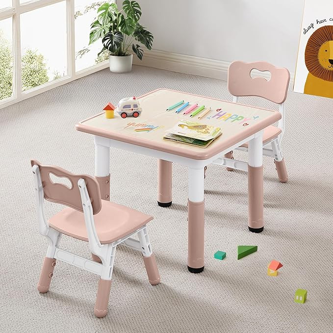 Kids Table & Chairs Set (2 Chairs) Height Adjustable for Ages 2-8 | Non-Slip Toddler Activity Tab... | Amazon (US)