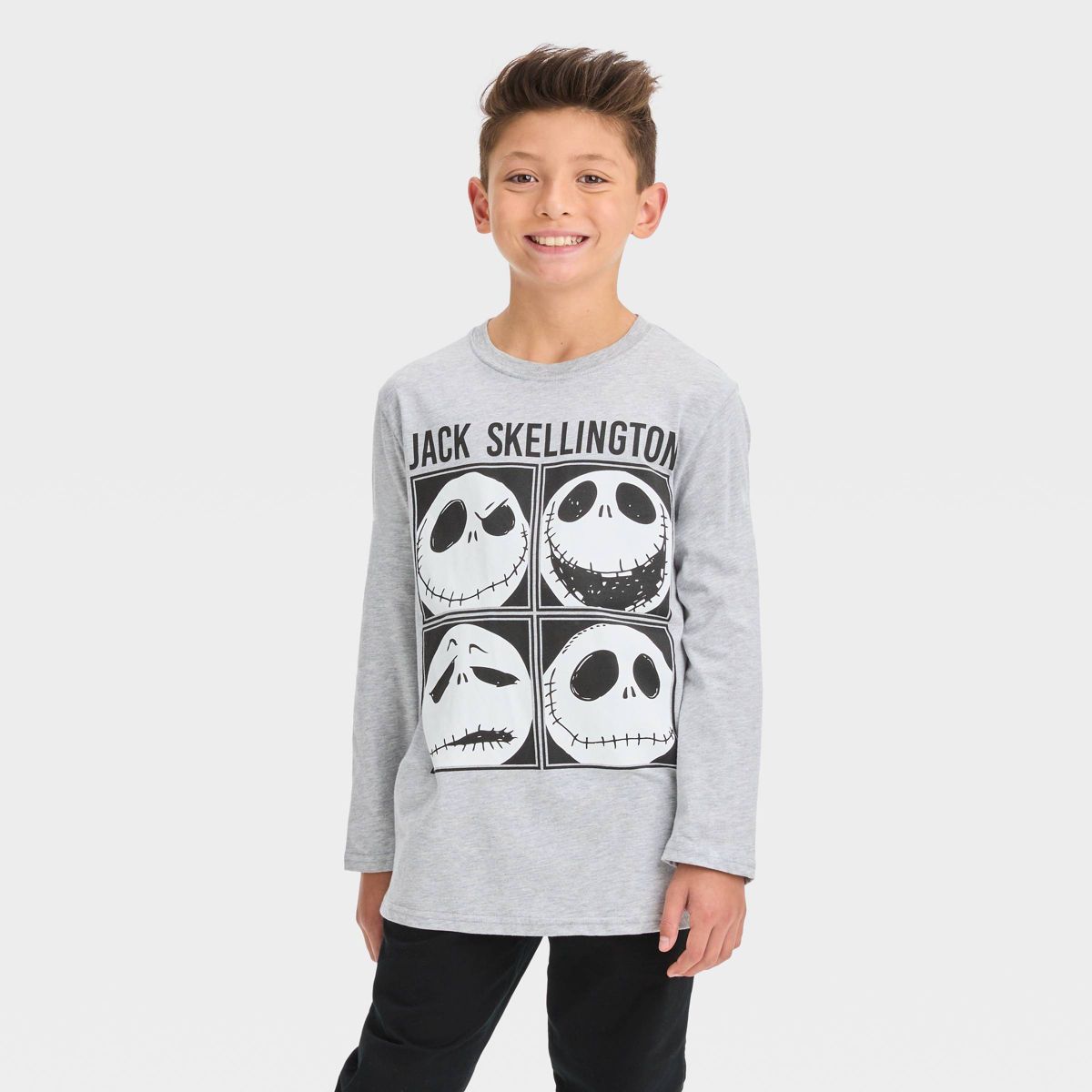 Boys' The Nightmare Before Christmas Jack Skellington Long Sleeve Graphic T-Shirt - Heather Gray | Target