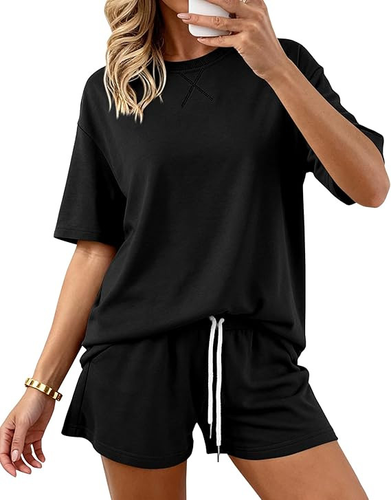 Zenlonr Women's Two Piece Lounge Sets 2026 Summer Casual Oversized Shirts Shorts Matching Airport... | Amazon (US)