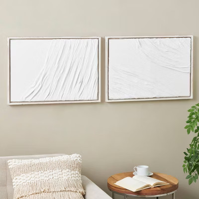 Olivia & May Set of 2 Wood Abstract Wavy Textured Wall Decors with Distressed Wood Frames White: Fir & MDF, Modern Style, Dry Clean Only | Target