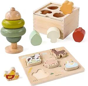 PairPear Educational Toys Set 3 in 1 - Wooden Toys Shape Sorter Cubes - Activity Stacking Toys - ... | Amazon (US)