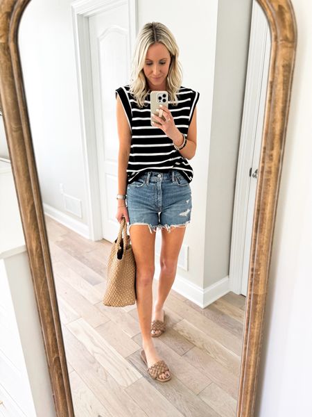 🚨Sale alert! Tonight’s ootd for a local car show! Love this top- I have it in white + black! Wearing small, only $15 today! 

Striped shirt, basic tee, neutral top, basic tshirt, striped top, denim shorts, errands outfit, date night, travel outfit 

#LTKFindsUnder50 #LTKSaleAlert #LTKStyleTip