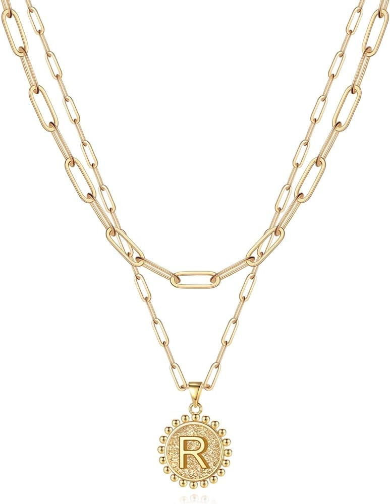 Yoosteel Gold Initial Necklaces for Women Girls, 14K Gold Plated Dainty Layering Paperclip Link C... | Amazon (US)