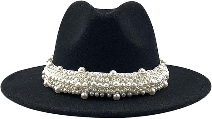 Trendy Hat Casual Men Women Pearled Wide Hat Cashmere Spring, Fall, Winter Travel Bowler Dress Ha... | Amazon (US)
