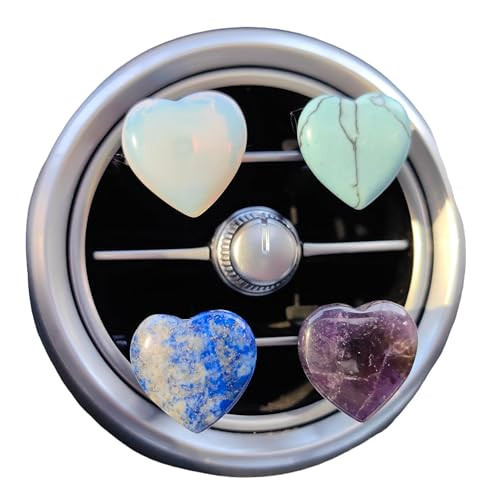 Car Vent Clips Accessories Healing Crystal Heart Shaped Charms Decor Ornament Carved Gemstone Quartz Crystals Gift for Women (Amethyst) | Amazon (US)