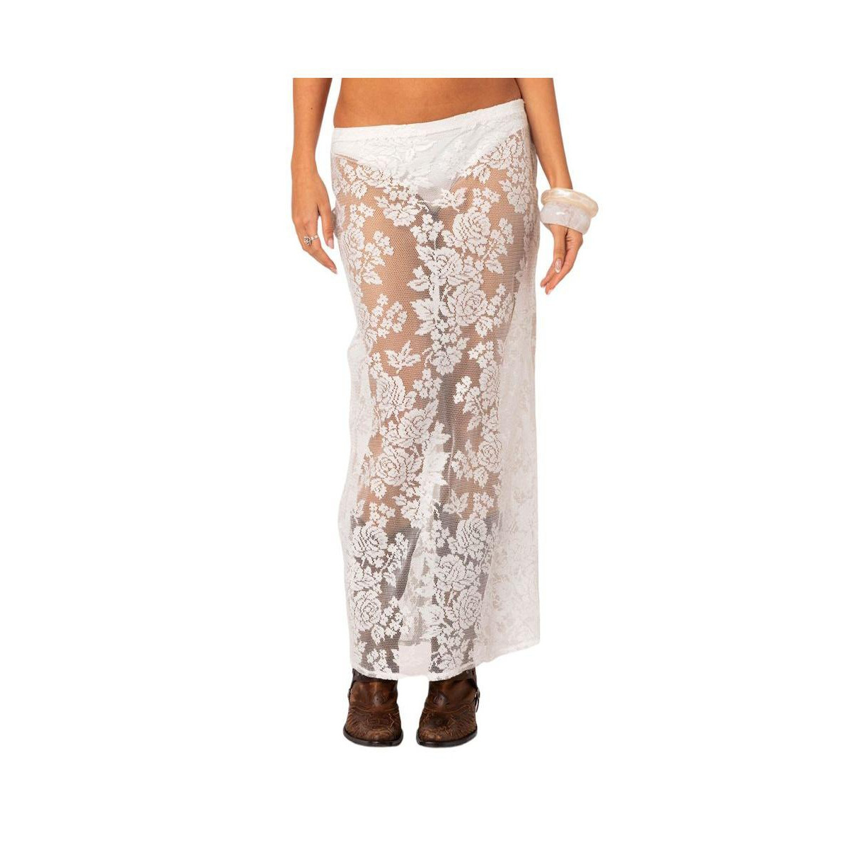 Edikted Women's Bess Sheer Lace Maxi Skirt - White | Macy's