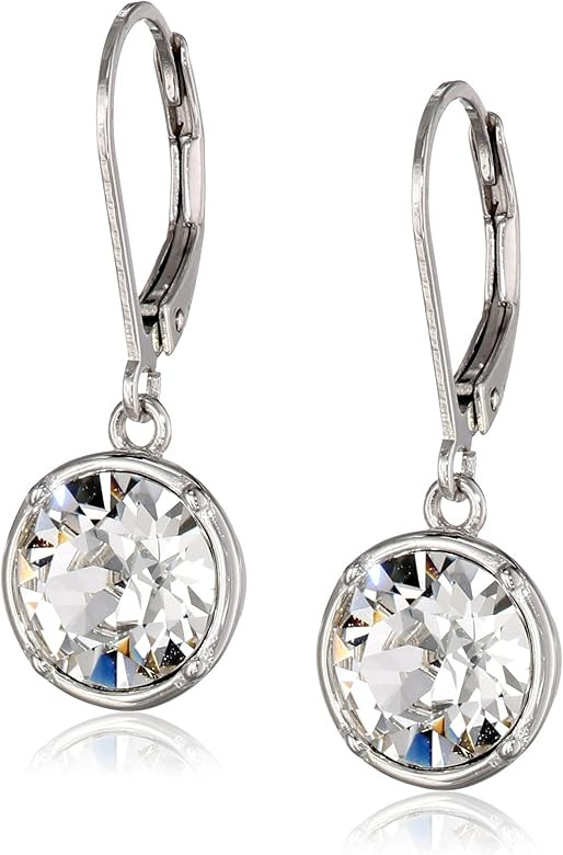 Sterling Silver Round Leverback Dangle Earrings Made with Swarovski Crystal | Amazon (US)