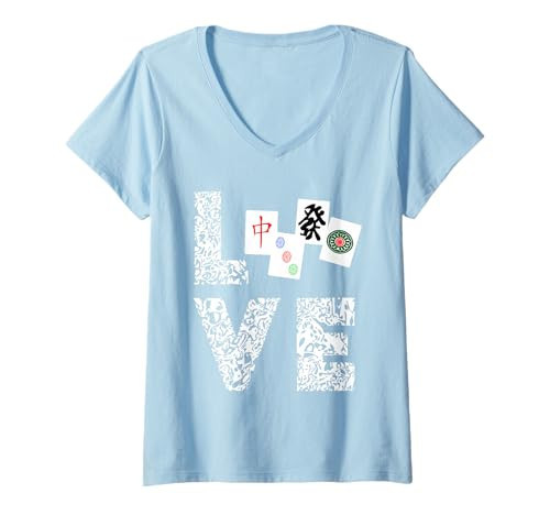 Womens Mahjong Love Playing Chinese Game Mah Jongg Player V-Neck T-Shirt | Amazon (US)