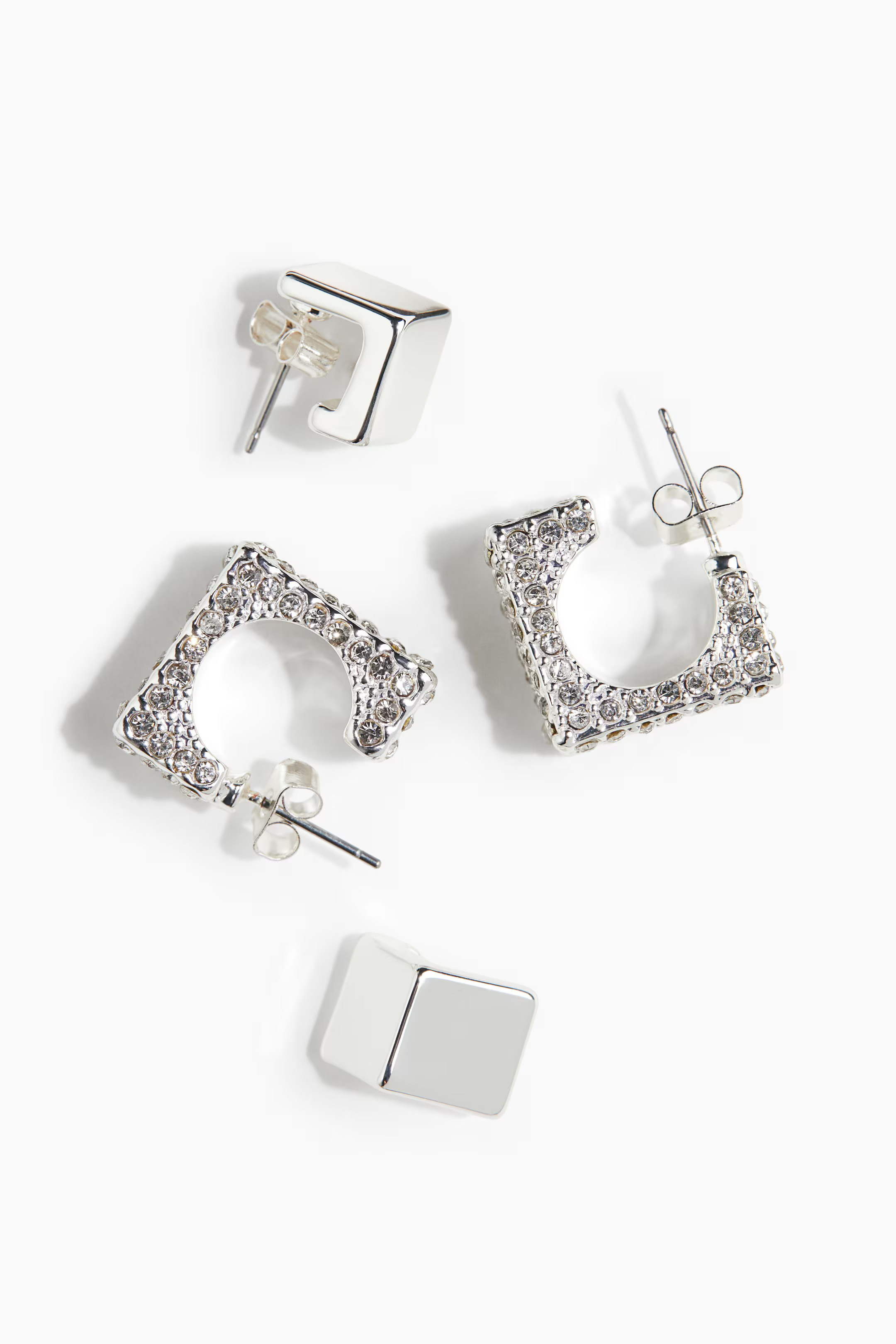 2 Pairs Square Hoop Earrings - Silver-colored - Ladies | H&M US | H&M (US + CA)