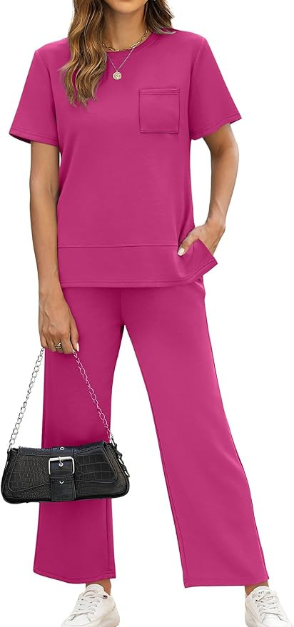 OFEEFAN Women's Lounge Sets Fashion Outfits Wide Leg Loungewear Side Slit Tracksuit for Vacation ... | Amazon (US)