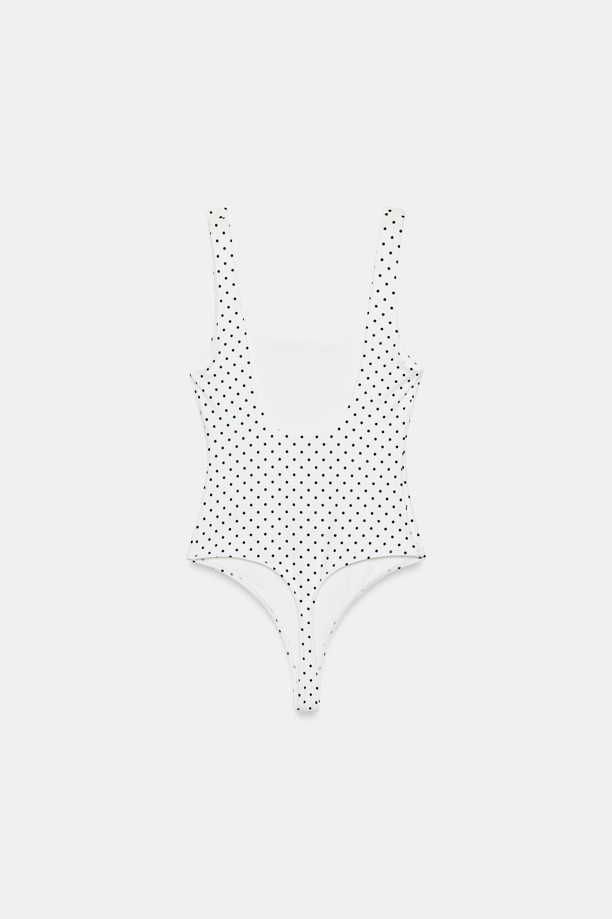 SQUARE NECK POLKA DOT STRETCH BODYSUIT | Zara US