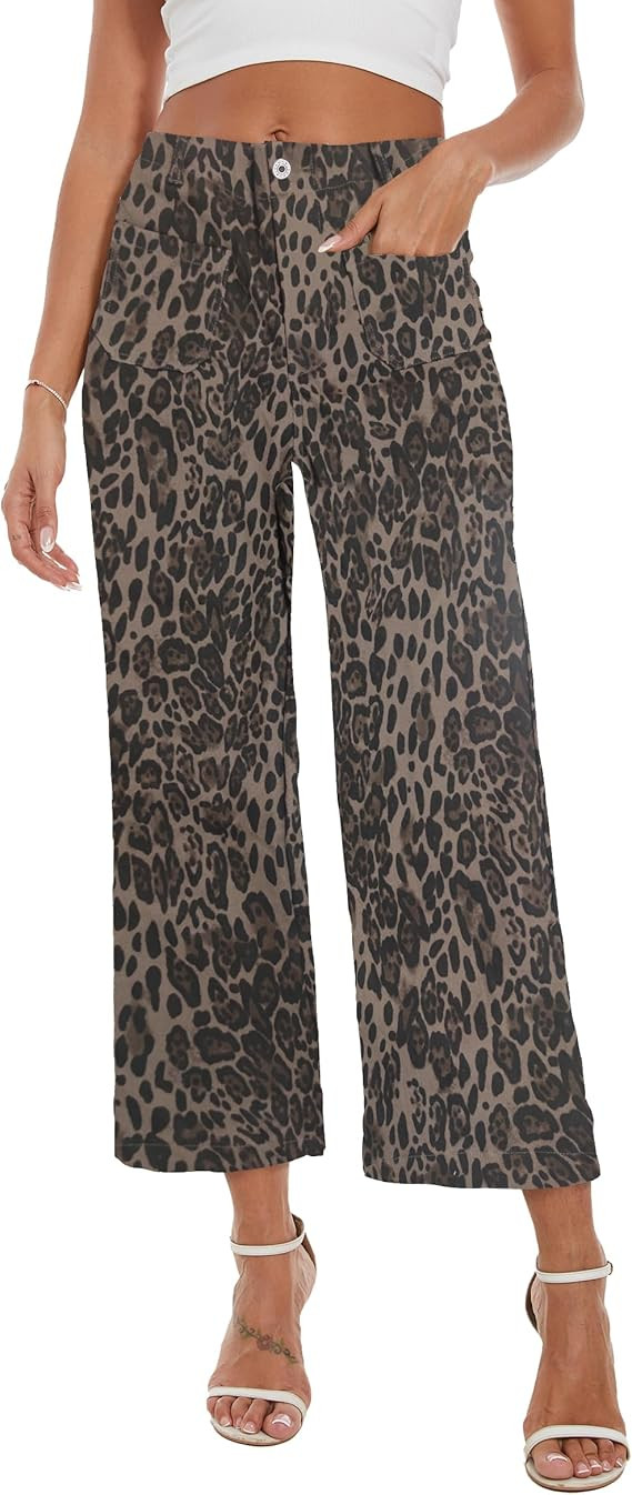 Wide Leg Jeans for Women Trendy High Waisted Flare Jeans Cropped Pants Stretchy Baggy | Amazon (US)