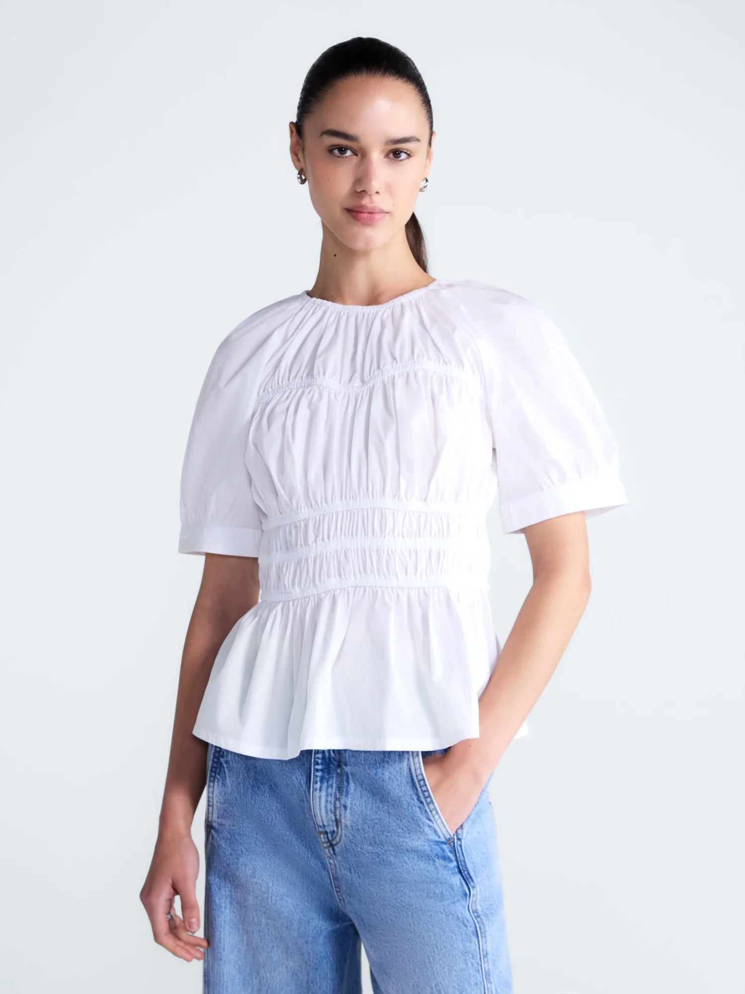 Free Assembly Women's Smocked Cotton Top with Peplum Hem, Sizes XS-XXL - Walmart.com | Walmart (US)