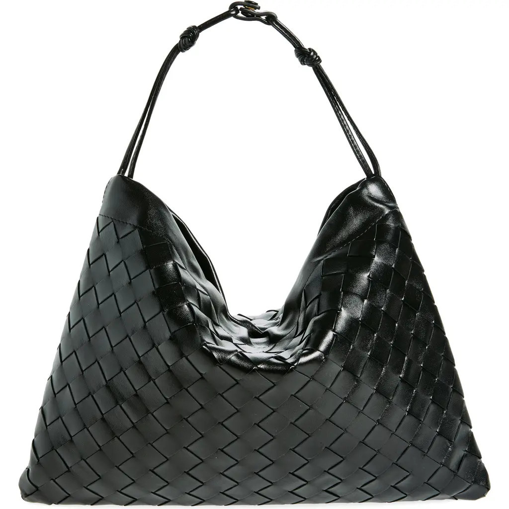 Bottega Veneta Medium Dustbag Intrecciato Leather Shoulder Bag in Black-Gold at Nordstrom | Nordstrom