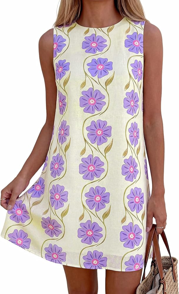 PRETTYGARDEN Sundresses for Women 2026 Summer Elegant Floral A Line Short Party Dress Beach Vacat... | Amazon (US)