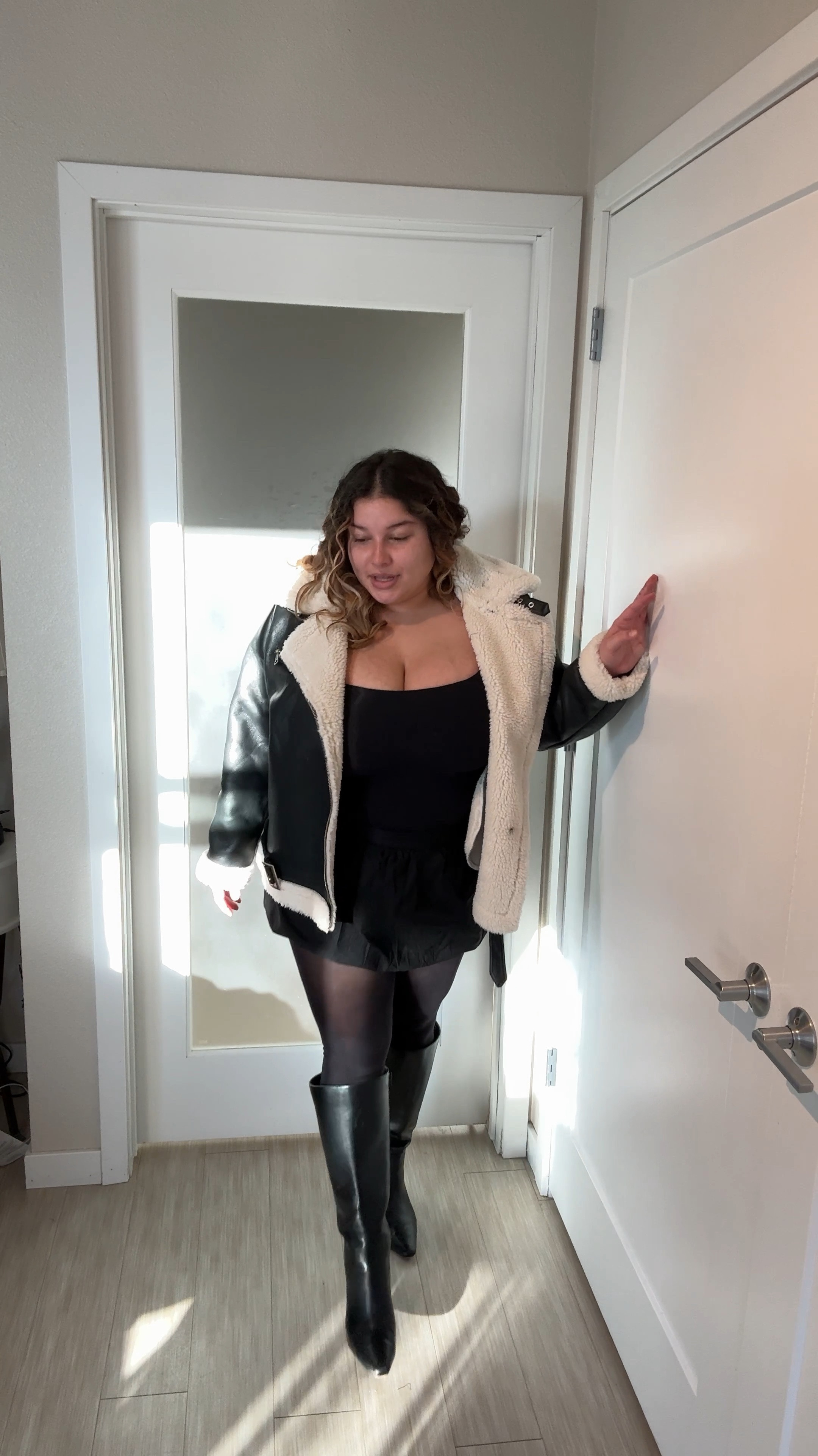 OOTD 🖤 
boots: WIDE 8 
skirt: XL 
bodysuit: XXL
jacket: 1X 

#LTKPlusSize #LTKSeasonal #LTKHoliday