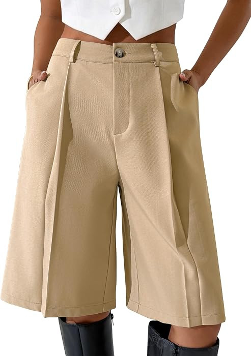 Eddoyee Bermuda Shorts for Women Knee Length Dressy Casual Wide Leg Shorts | Amazon (US)