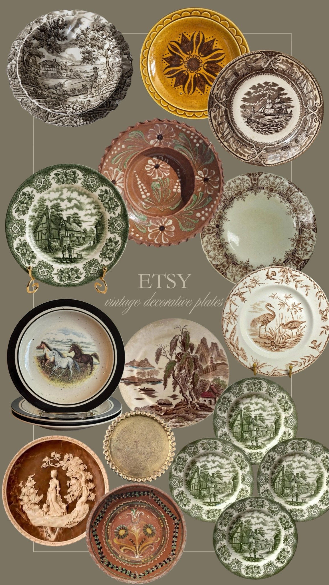 Decorative vintage plates from Etsy 🤍 I love these antique patterns and moody tones — all perfect for a plate wall! 🙌🏻