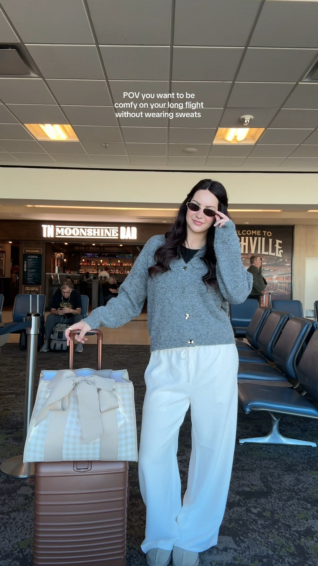 Can’t believe we’re going to Europe today!!! Wanted to look more chic when I traveled today rather than just wearing a sweat set, so I have the iconic Aritzia lodge pant on with a simple gray cardigan! + the cutest jelly tote 👜 

#LTKTravel #LTKdayinmylife