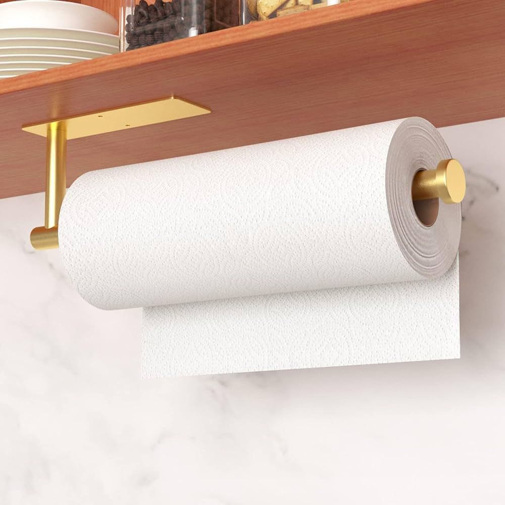 Paper Towel Holder - Self-Adhesive or Drilling, Gold Wall Mounted Paper Towel Rack for Kitchen, S... | Amazon (US)
