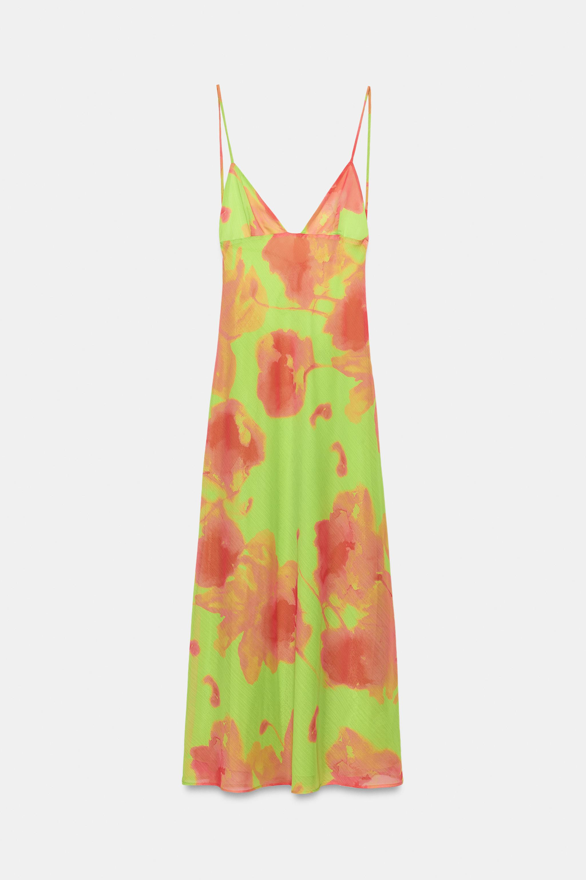 PRINTED STRAPPY MIDI DRESS | Zara UK