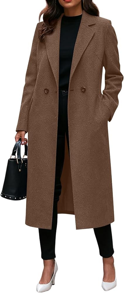 OIOLOYJM Long Wool Coats for Women 2026 Notched Lapel Collar Single-Breasted Peacoat Trench Coat ... | Amazon (US)