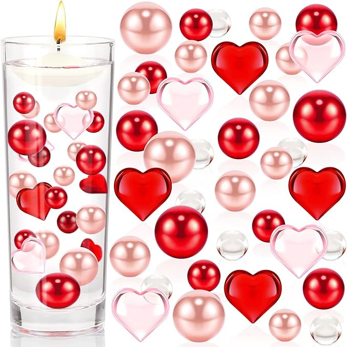 MTLEE 2106 Pieces Valentine's Day Vase Fillers Red Pink Pearl Vase Fillers Floating Pearls Floati... | Amazon (US)