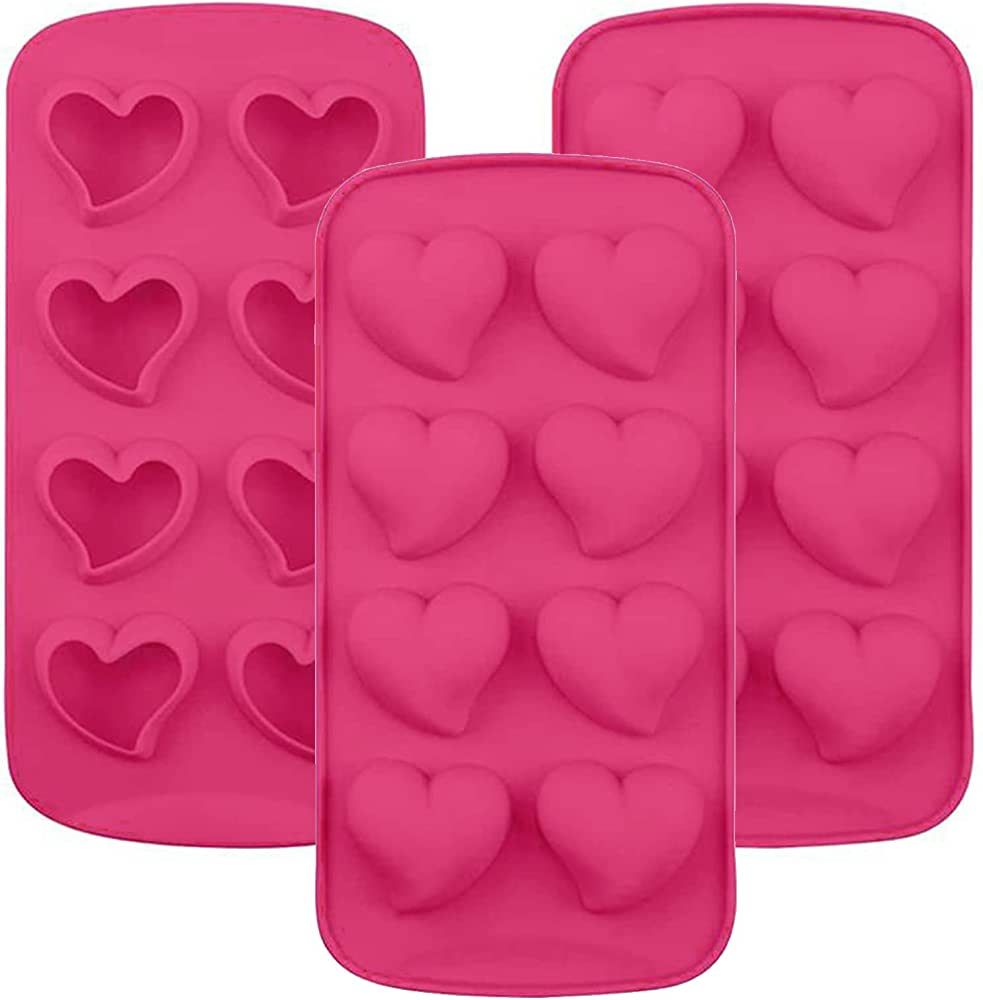 Heart Shaped Ice Cube Trays, 3 Pack Cute Shapes Silicone Ice Cube Tray Wax Melt Molds Fun Heart C... | Amazon (US)