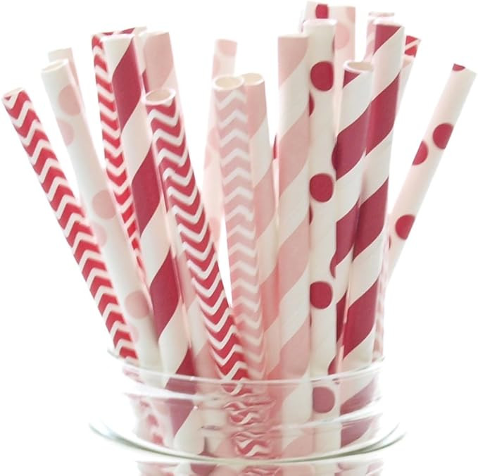 Valentines Day Party Paper Straws | 25 Pack | Red and Pink Premium Paper Straws | Party Supplies ... | Amazon (US)