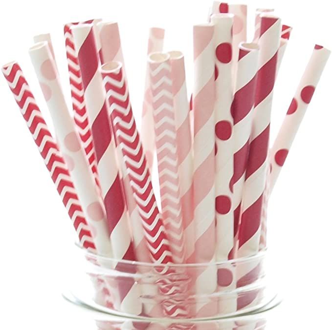 Valentines Day Party Paper Straws | 25 Pack | Red and Pink Premium Paper Straws | Party Supplies ... | Amazon (US)