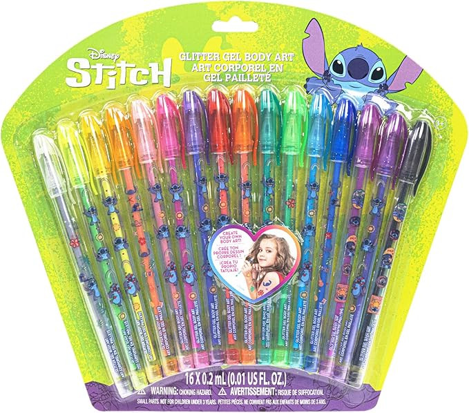 Disney Stitch 16 Piece Glitter Pen Body Art Set, Glittery and Bright Colors, Ages 3+ by Townley G... | Amazon (US)