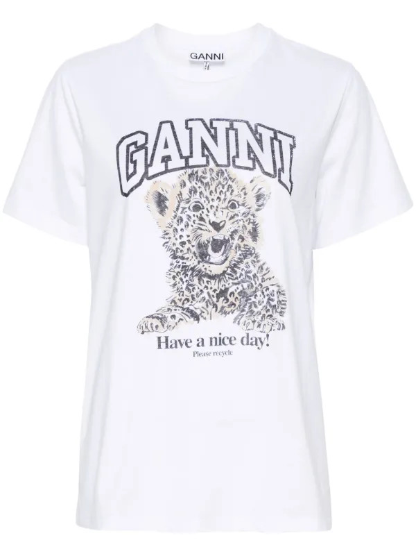 GANNI Leopard Jersey T-shirt | White | FARFETCH AU | Farfetch Global