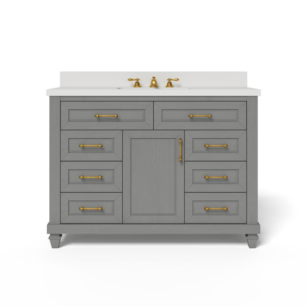 Grovehurst 48 in. W x 34.5 in. H Bath Vanity in Antique Grey with Engineered Stone Vanity Top in ... | The Home Depot