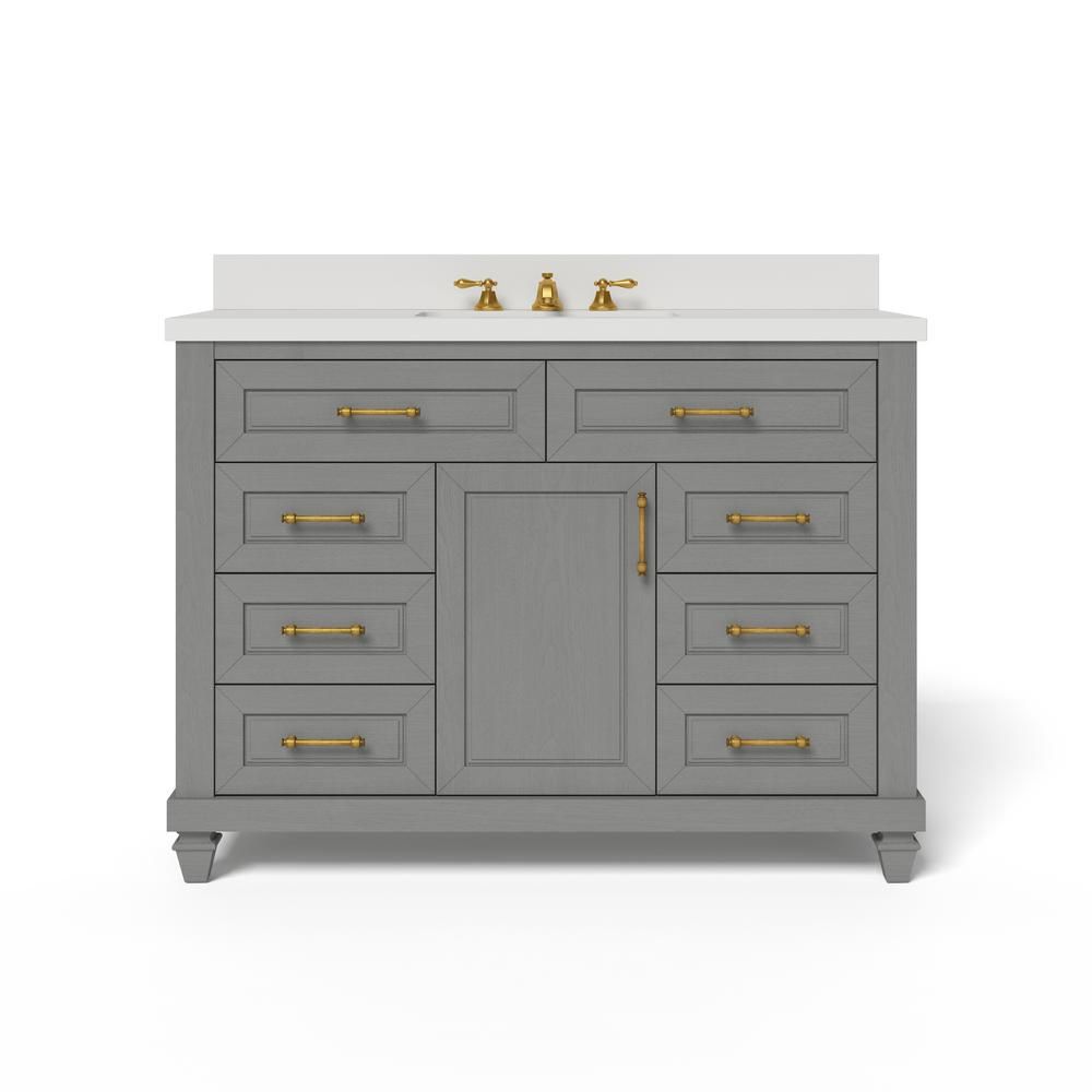 Grovehurst 48 in. W x 34.5 in. H Bath Vanity in Antique Grey with Engineered Stone Vanity Top in ... | The Home Depot