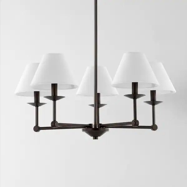 SAFAVIEH Lighting Rowley Modern Farmhouse 5-light Adjustable Chandelier with Fabric Shades (LED B... | Bed Bath & Beyond