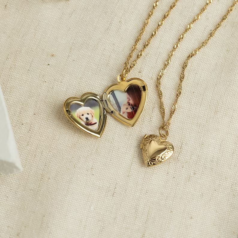 Heart Locket Necklace With Photo, Big Heart Locket, Vintage Locket Necklace, Sibling, Best Friend... | Etsy (US)