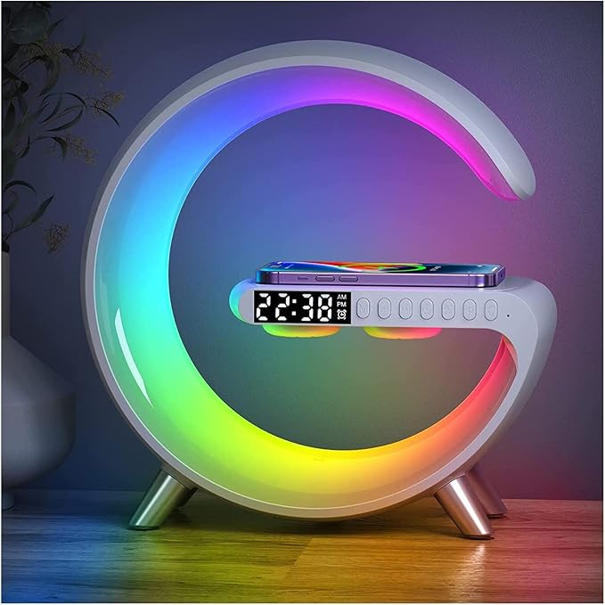 Smart LED Table Lamp, 4-in-1 Wireless Charger, Night Light, Alarm Clock, and Bluetooth Speaker wi... | Amazon (US)