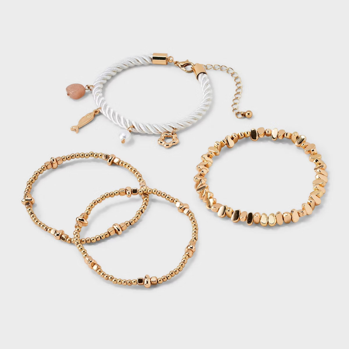 Mixed Semi Precious Aventurine Charm Corded Bracelet Set 4pc - Universal Thread™ Ivory | Target