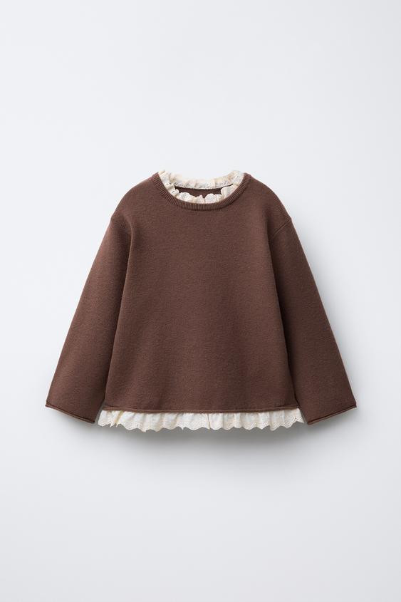 EMBROIDERED LACE KNIT SWEATER | Zara US