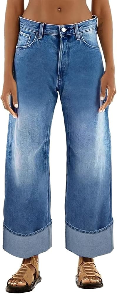 Women's High Waisted Wide Leg Jeans Stretchy Baggy Straight Loose Jeans Casual Washed Denim Mom P... | Amazon (US)