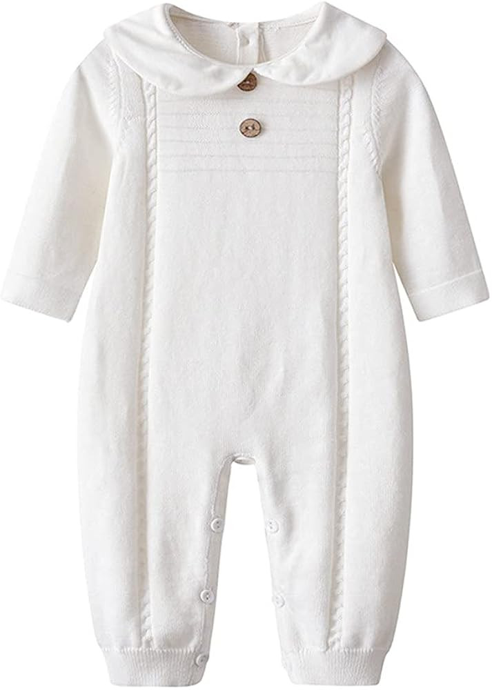 Baby Infant Boy Girl Peter Pan Collar Knit Sweater Romper Outfit Clothes One-Piece Coverall Baby ... | Amazon (US)
